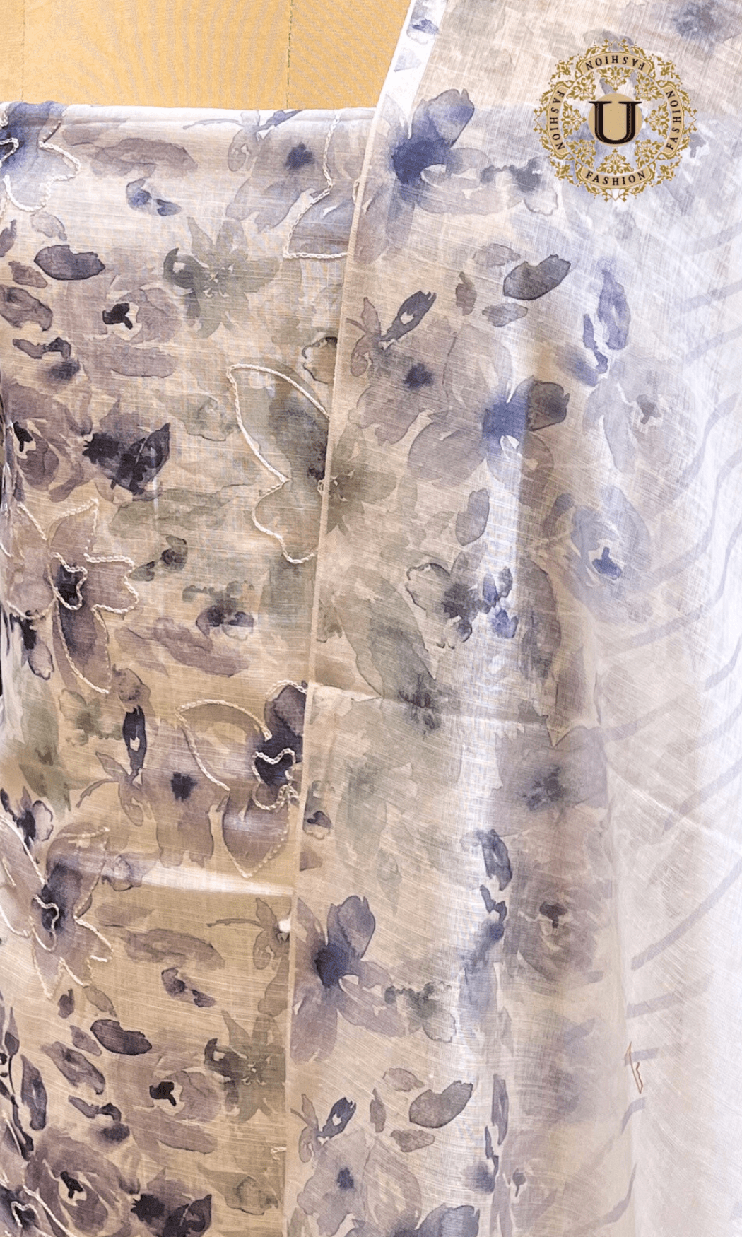 Purple linen aari cotton unstitched suit U fashion