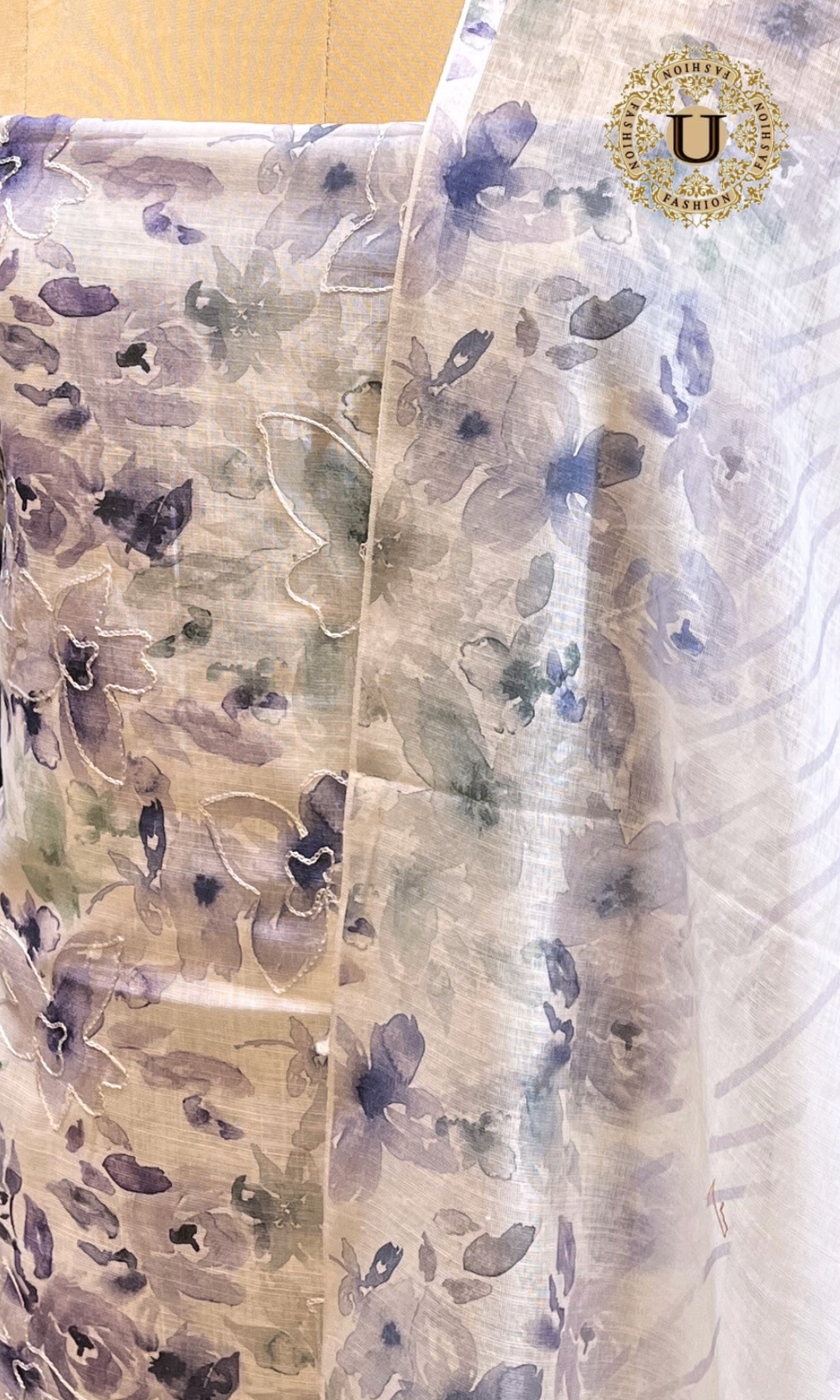 PURPLE LINEN COTTON AARI WORK UN-STICHED SUIT.