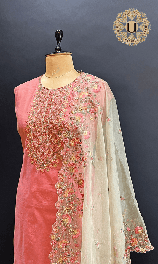 Pink Embroidered Un-stitched Suit. U fashion