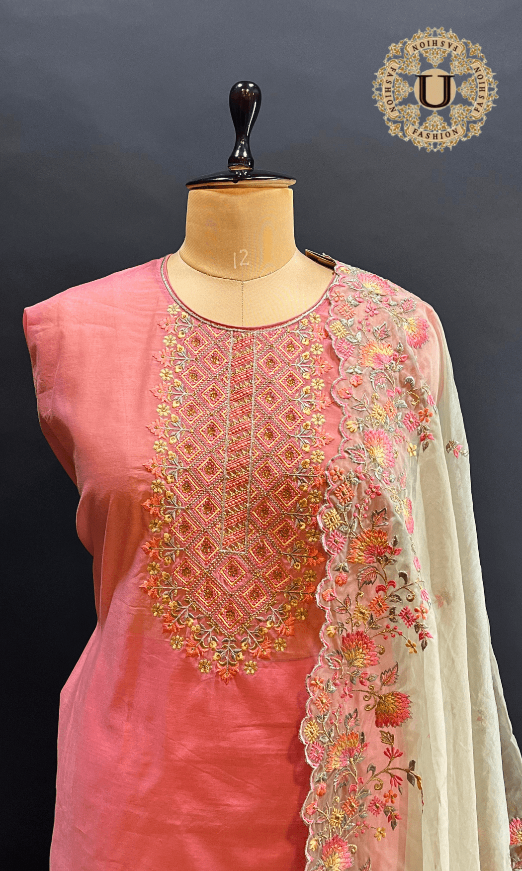 Pink Embroidered Un-stitched Suit. U fashion