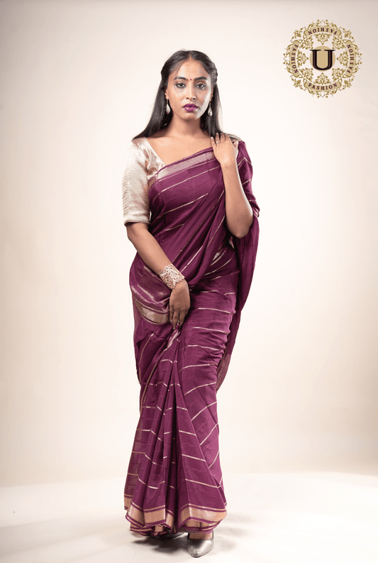 Wine mix crape zarri line fancy saree U fashion