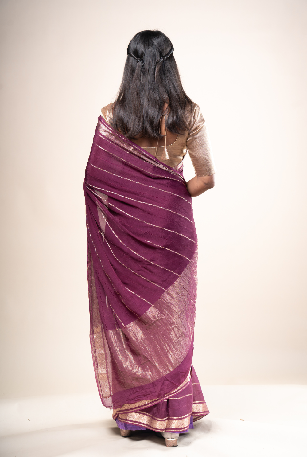 Violet Chinoy Crape Zari line saree