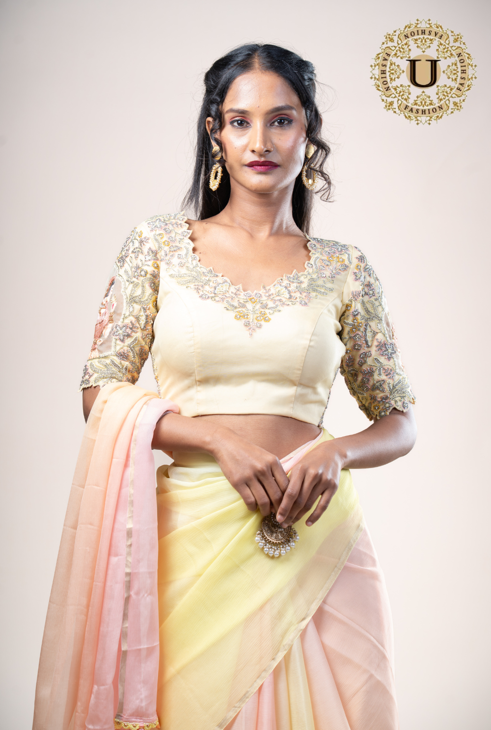 Lemon Yellow Shaded Pure Chiffon Saree