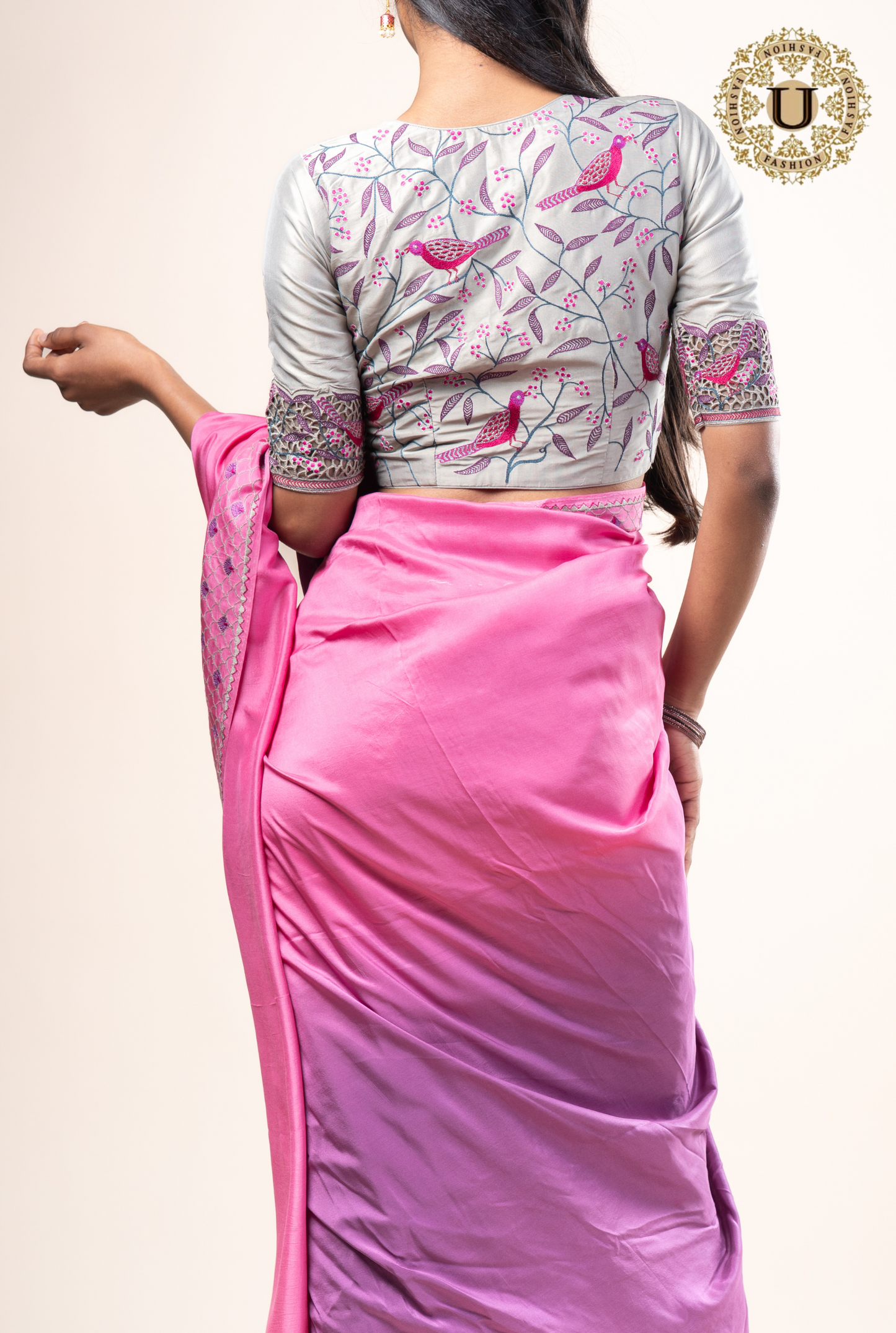 Mauve shaded Pure Crape saree With Embroidery Blouse