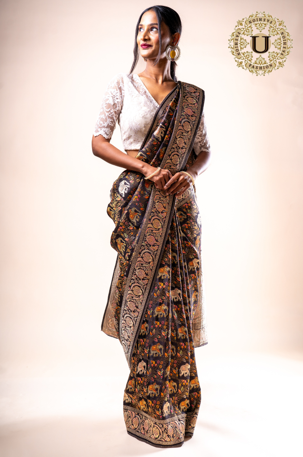 Black Satin Blended Silk