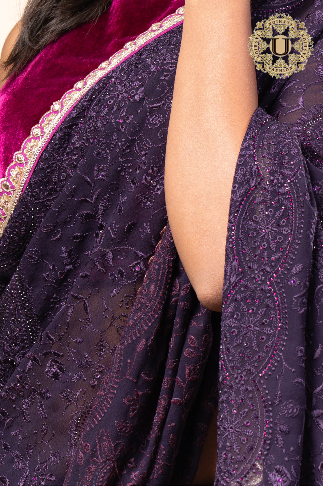 VIOLET GEORGETTE SEQUENCE EMBROIDERED SAREE