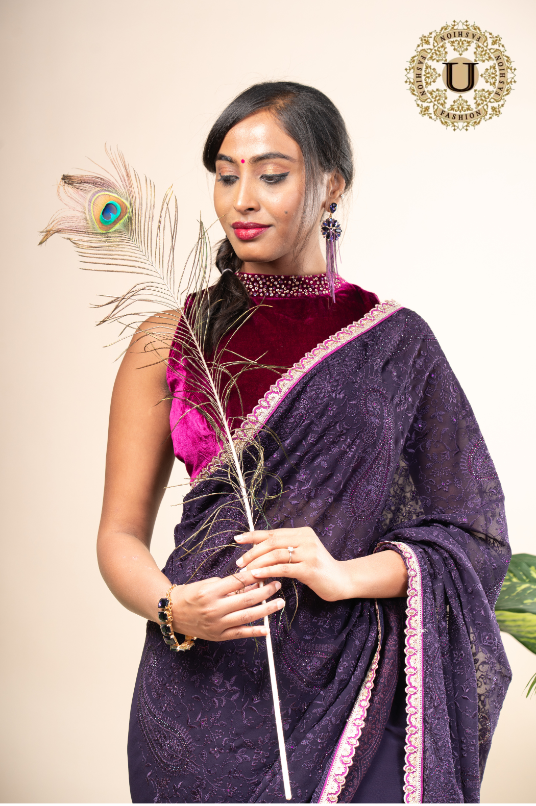 VIOLET GEORGETTE SEQUENCE EMBROIDERED SAREE