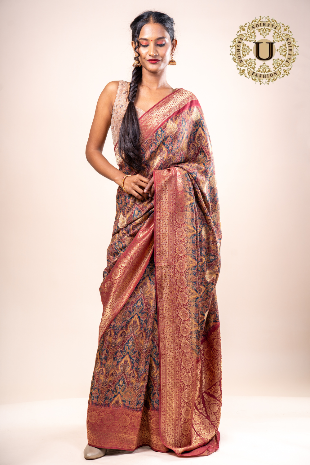 MAROON MUSLIN PRINTED SEMI SILK SAREE