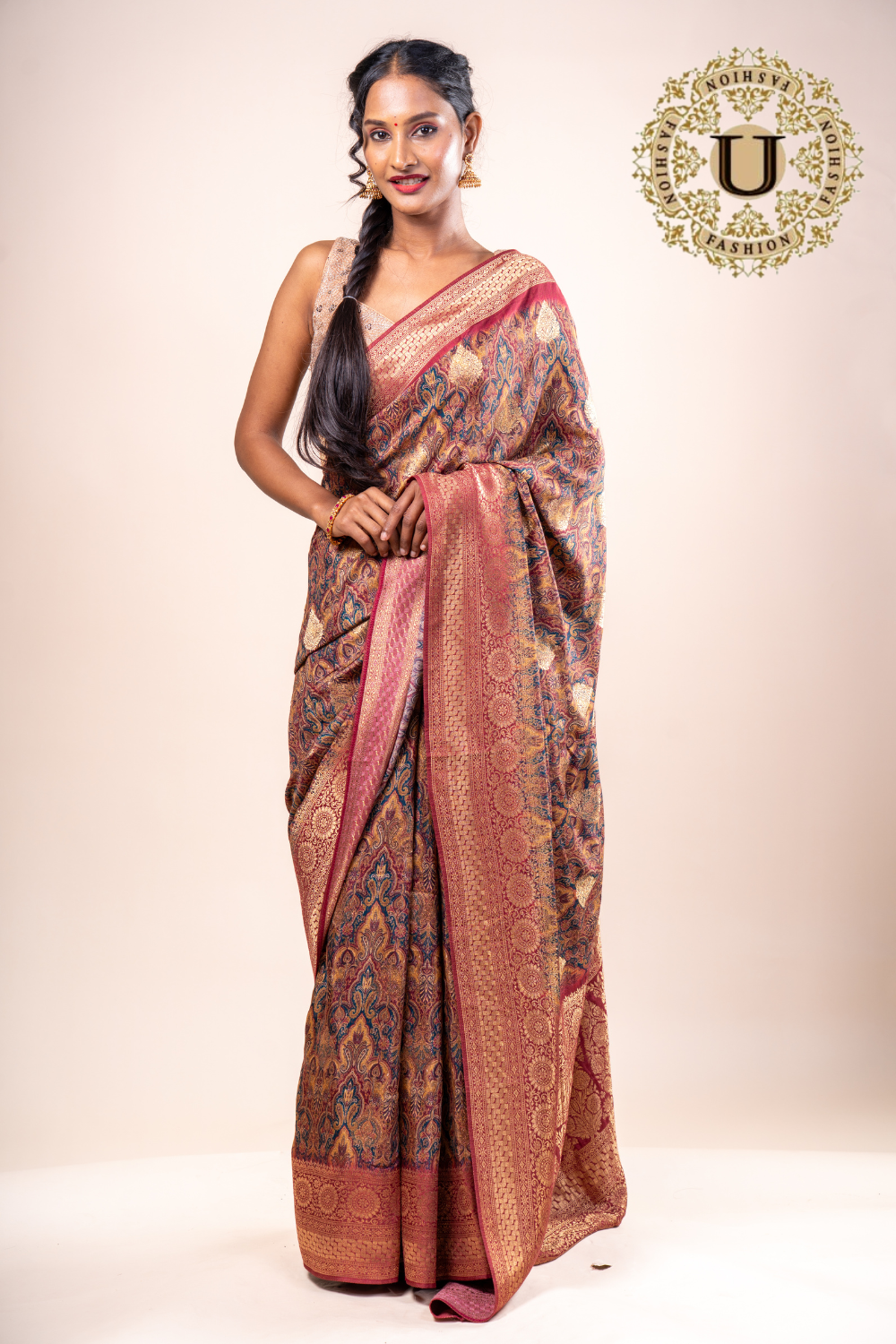 MAROON MUSLIN PRINTED SEMI SILK SAREE