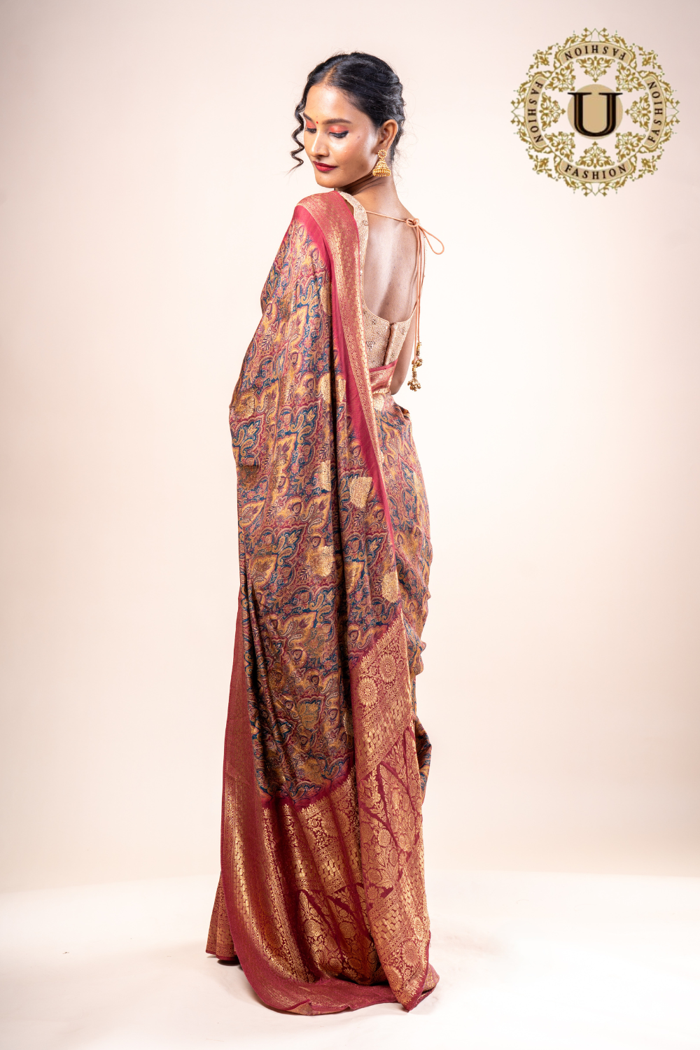 MAROON MUSLIN PRINTED SEMI SILK SAREE