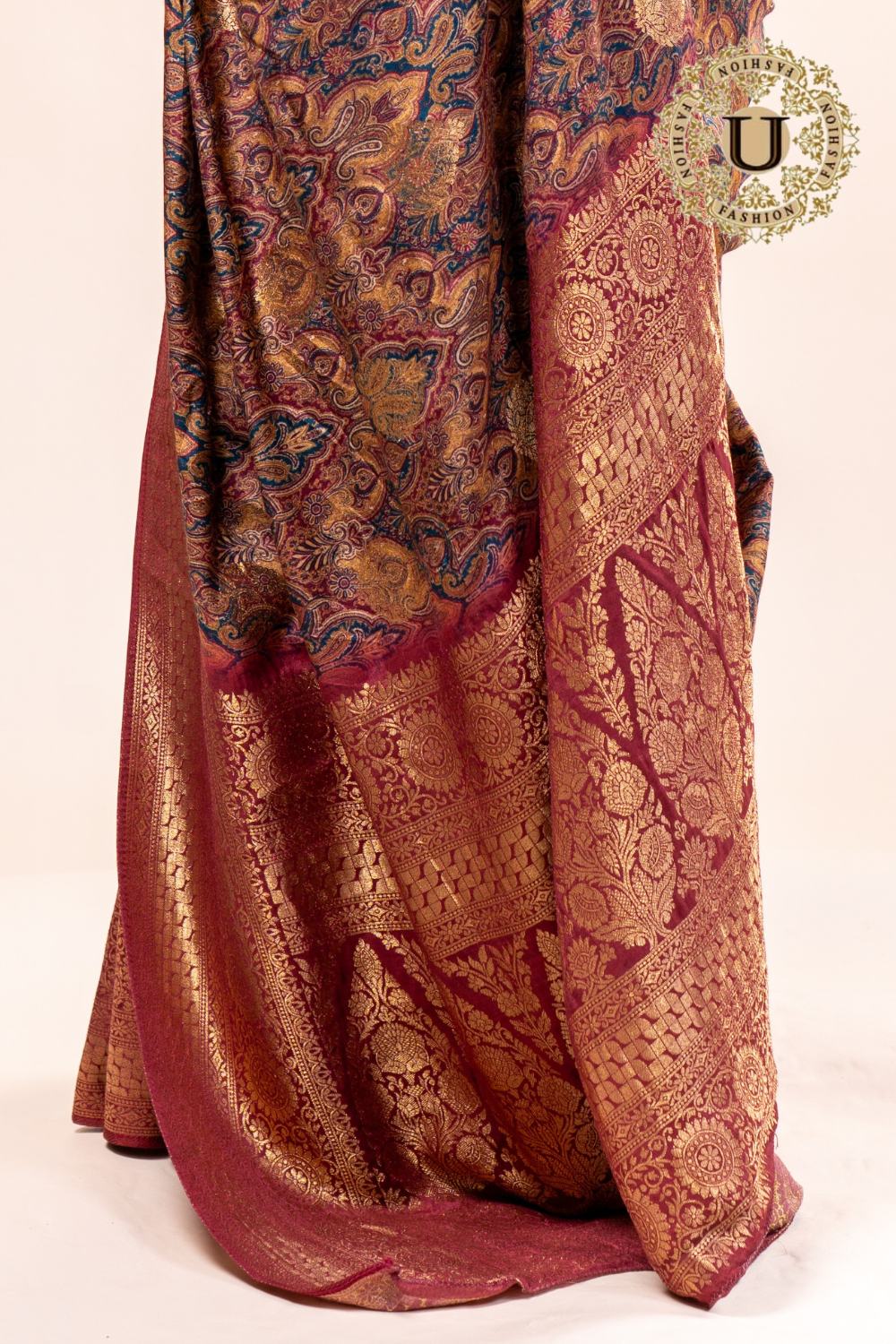 MAROON MUSLIN PRINTED SEMI SILK SAREE