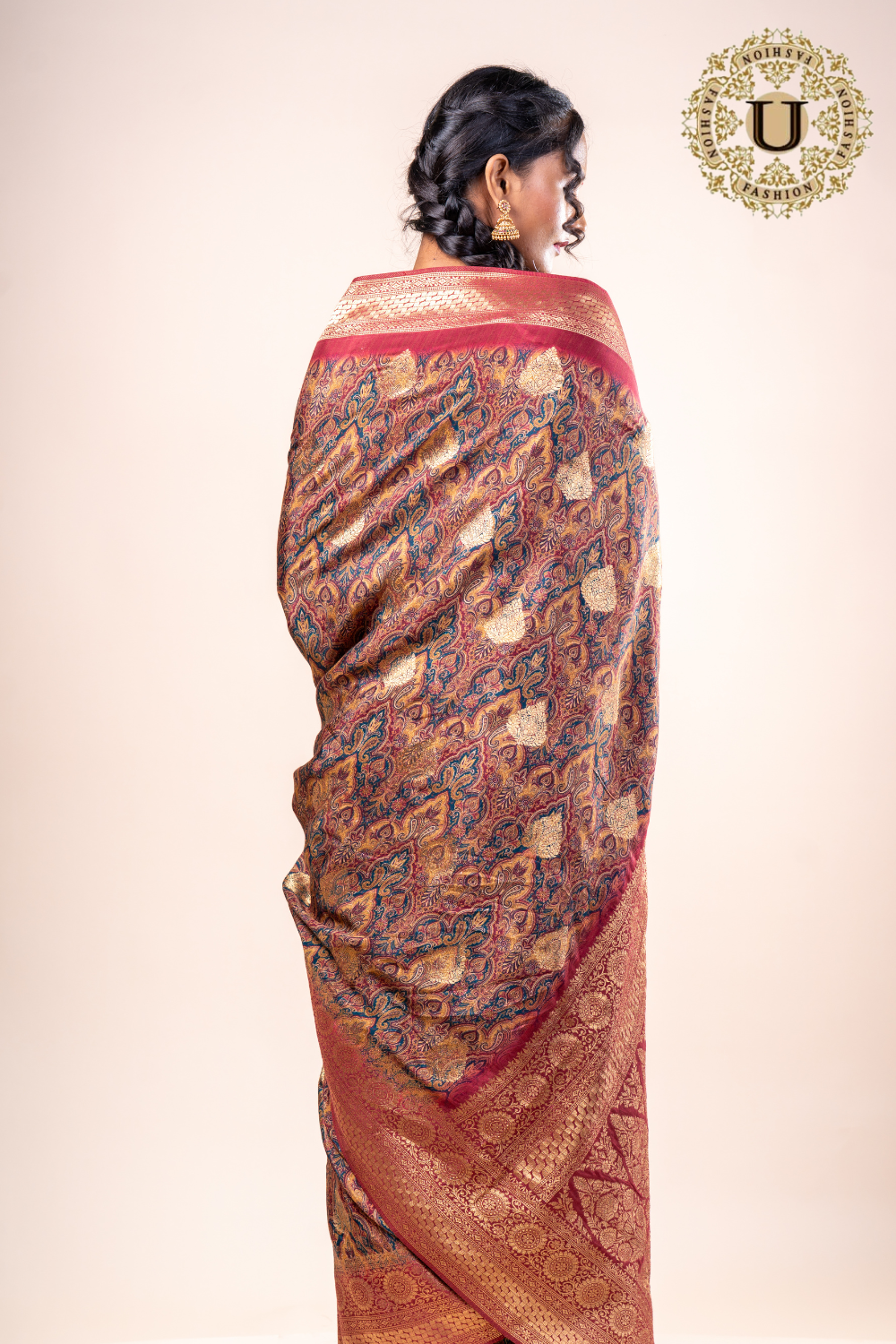 MAROON MUSLIN PRINTED SEMI SILK SAREE