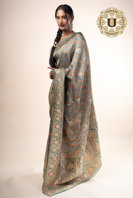 Sap Green Viscose Silk Woven Saree