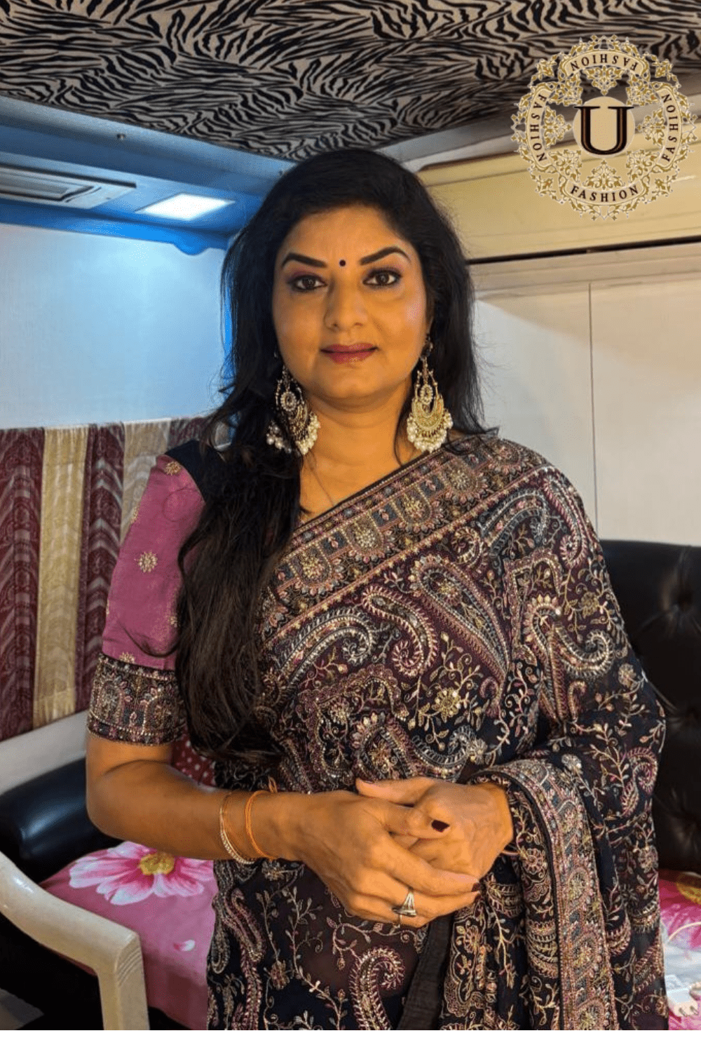Navy Blue Georgette Sequence Embroidered Saree U fashion