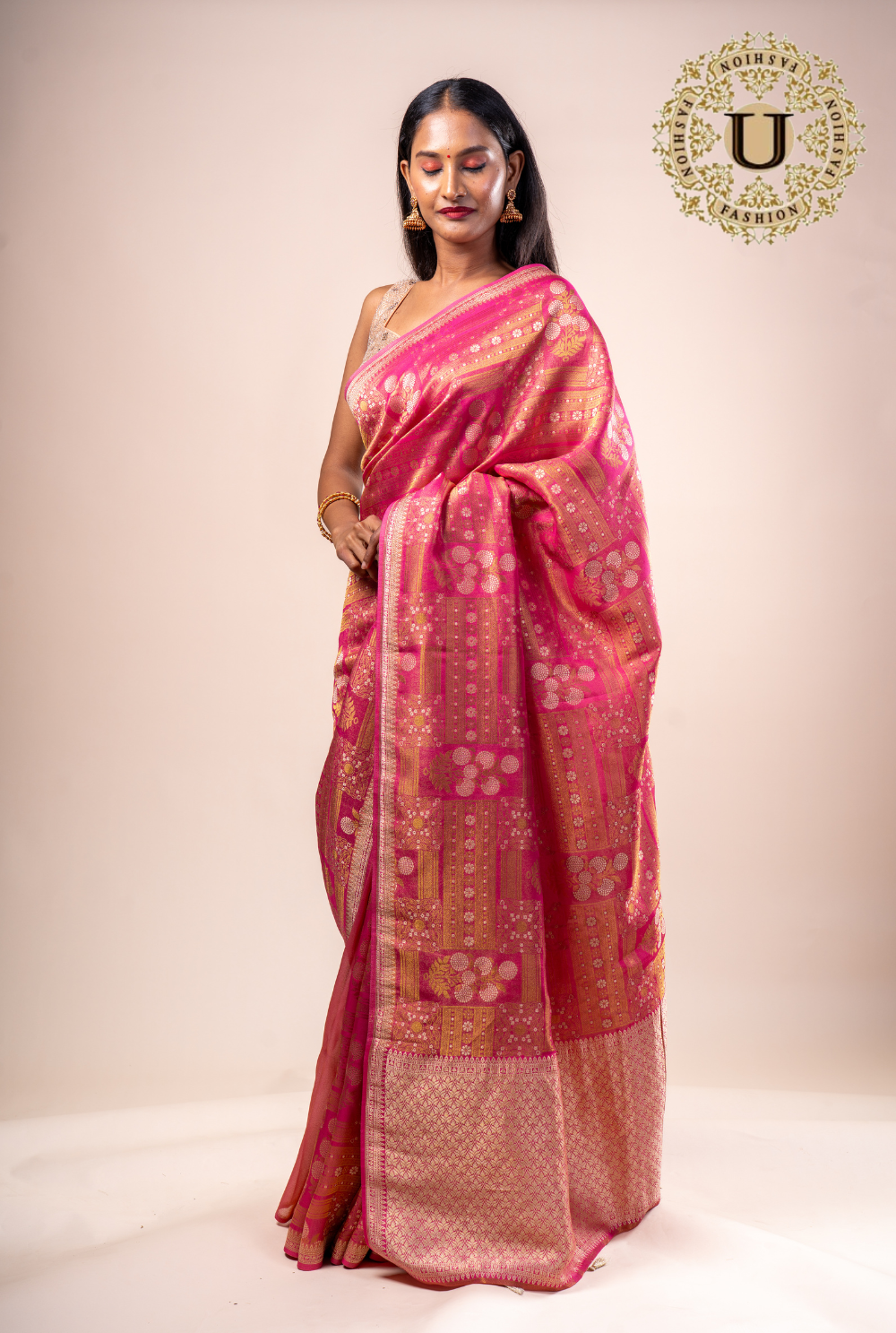 Pink With Zari Woven Saree