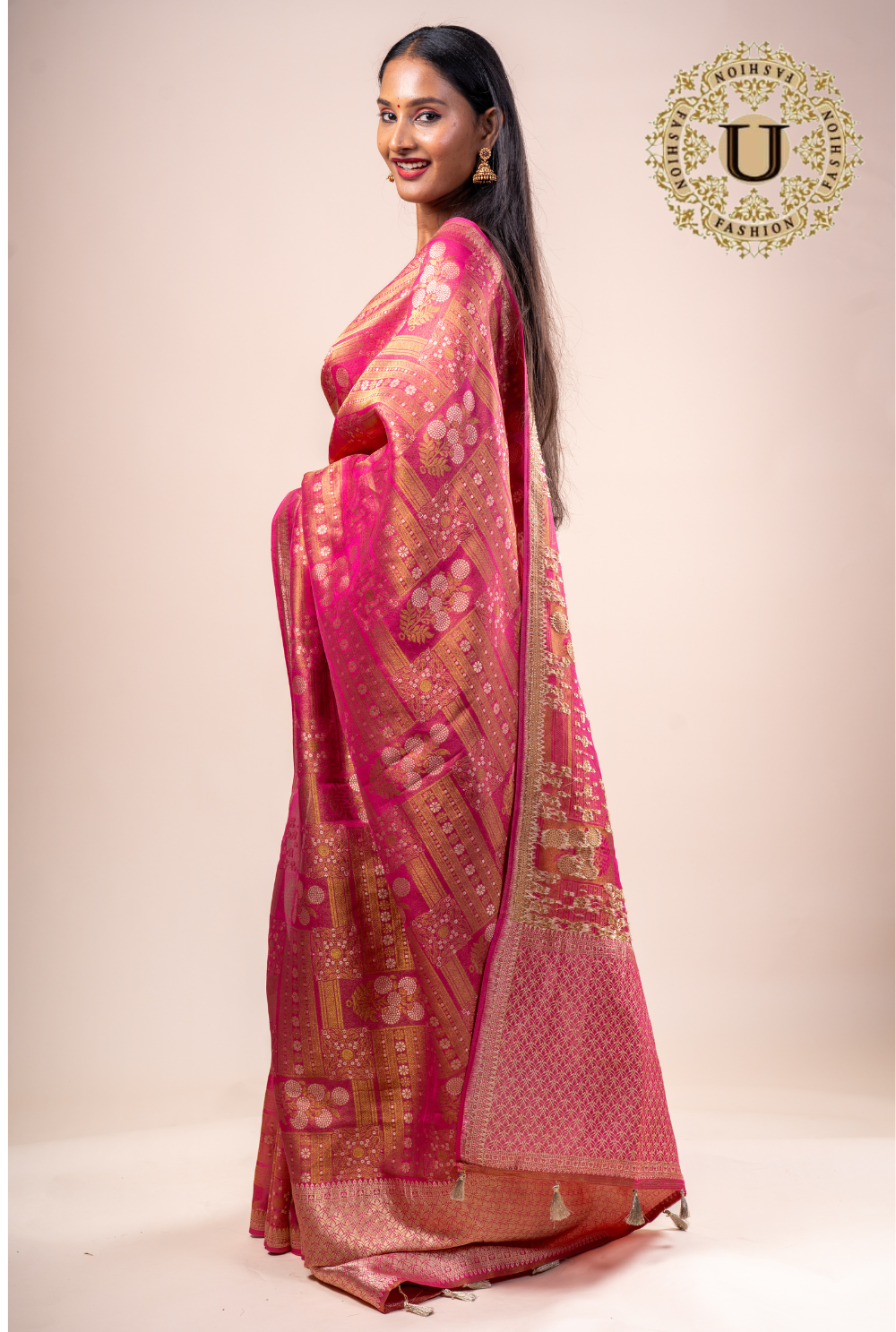 Pink With Zari Woven Saree