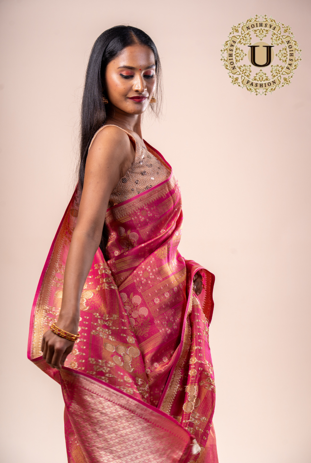 Pink With Zari Woven Saree