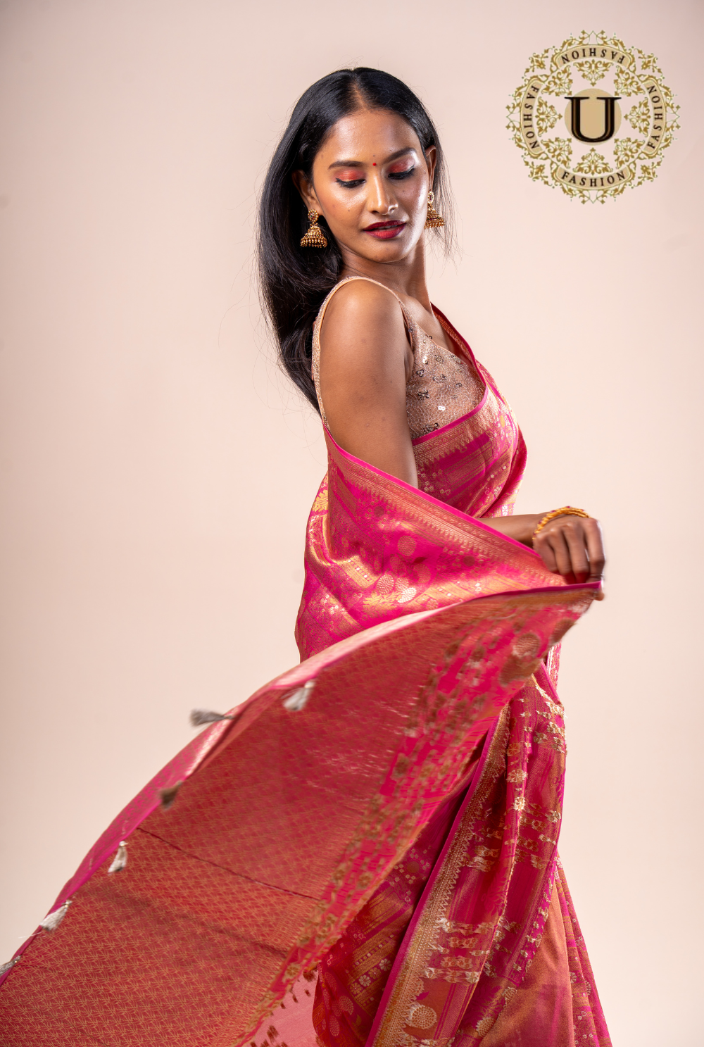 Pink With Zari Woven Saree