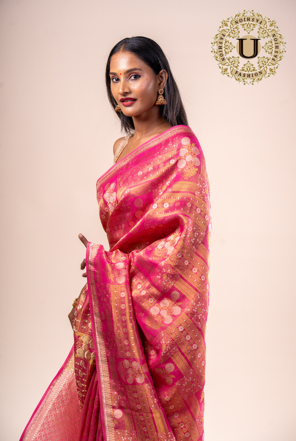 Pink With Zari Woven Saree
