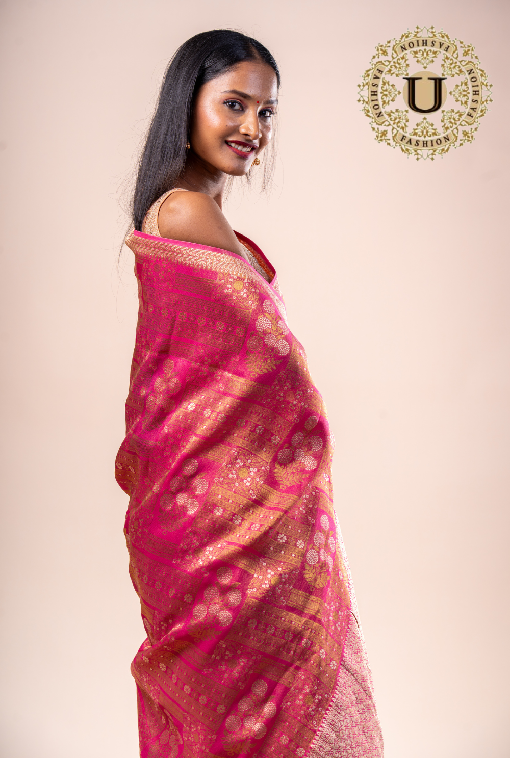 Pink With Zari Woven Saree