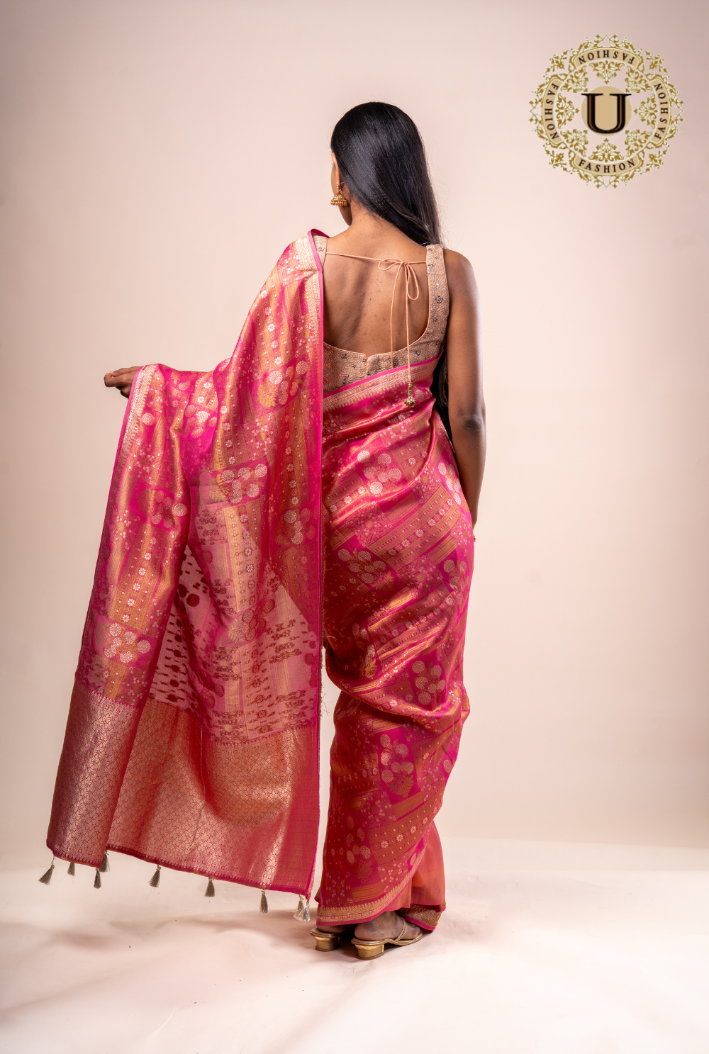 Pink With Zari Woven Saree
