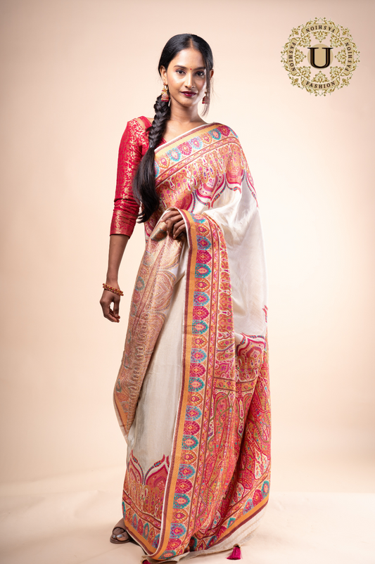 OFFWHITE SILK VISCOSE SAREE