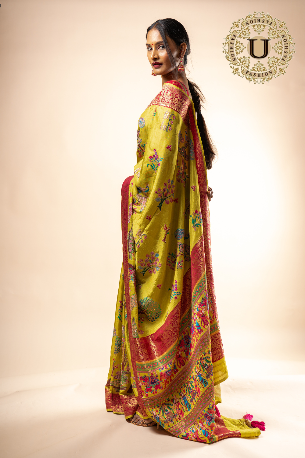 Lime Green Viscose Woven Silk Saree
