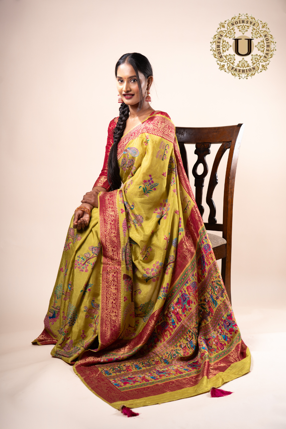 Lime Green Viscose Woven Silk Saree