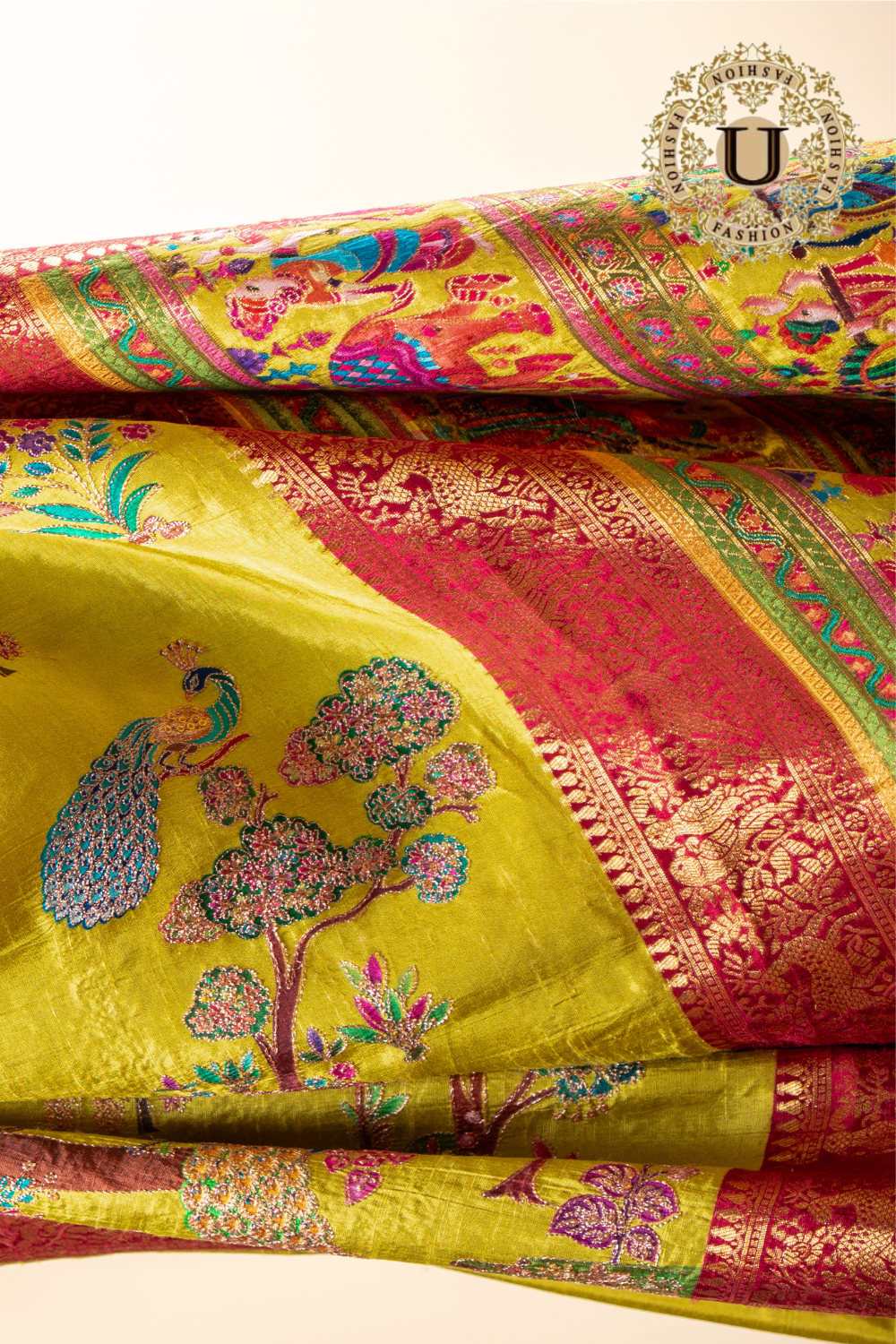 Lime Green Viscose Woven Silk Saree