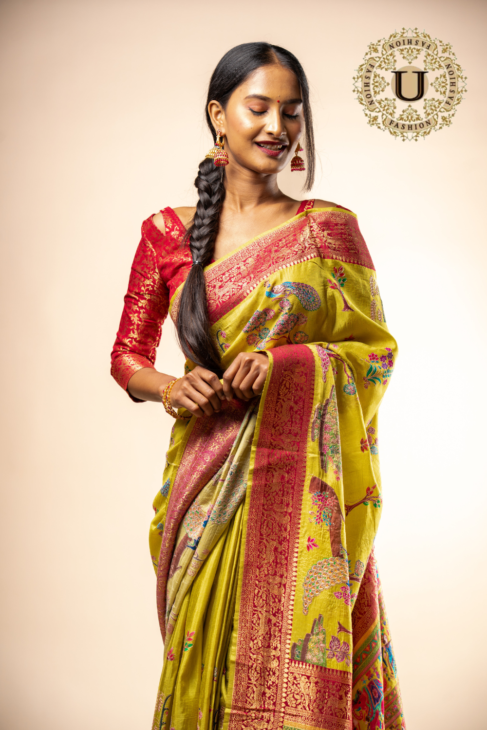 Lime Green Viscose Woven Silk Saree