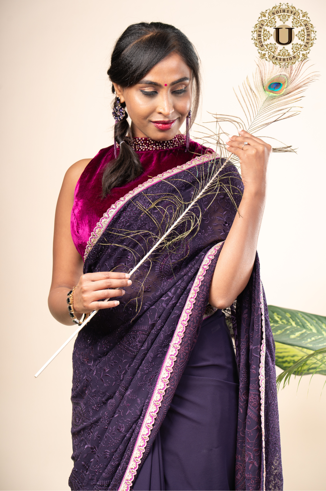 VIOLET GEORGETTE SEQUENCE EMBROIDERED SAREE