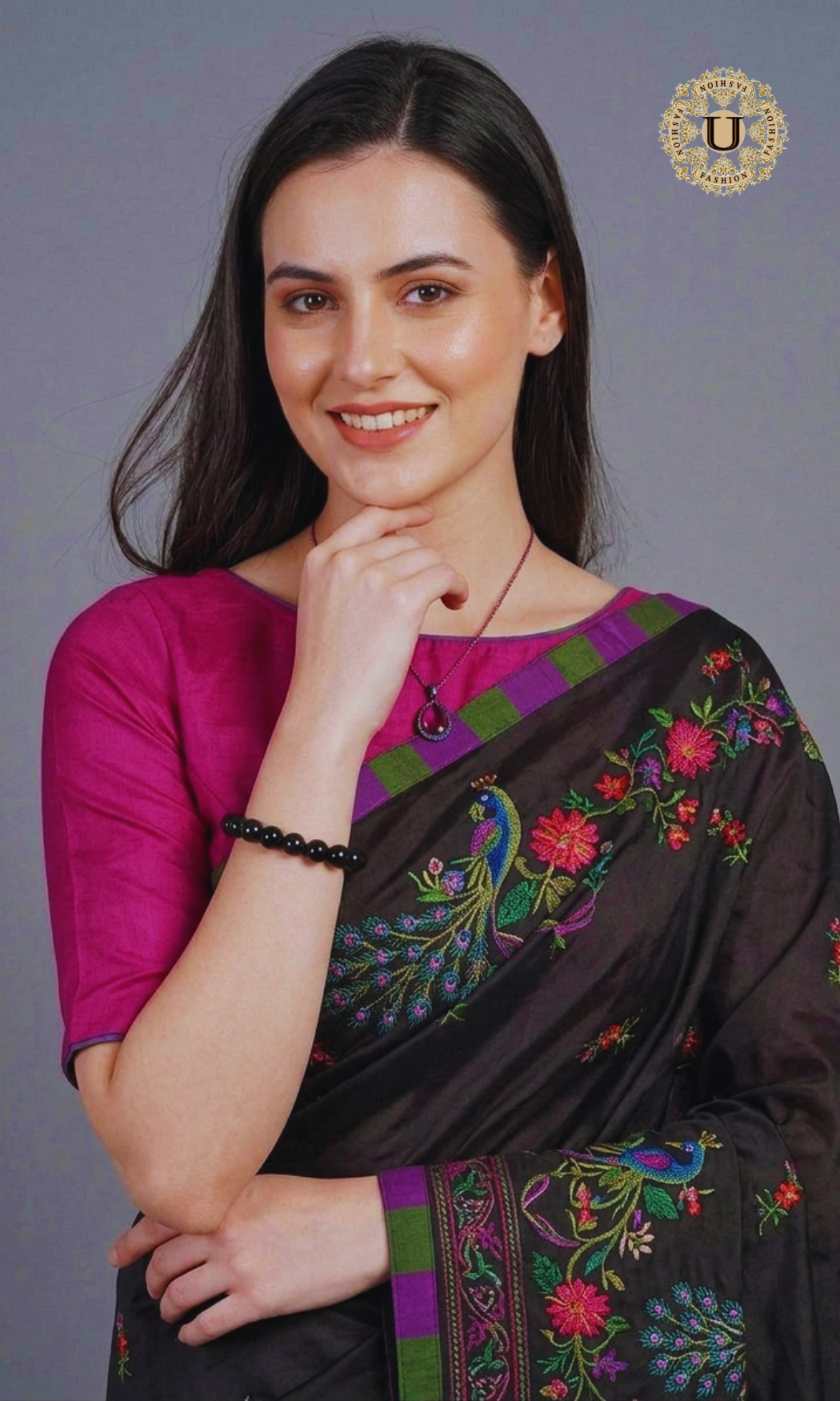 Black Silk Embroidery Work Saree