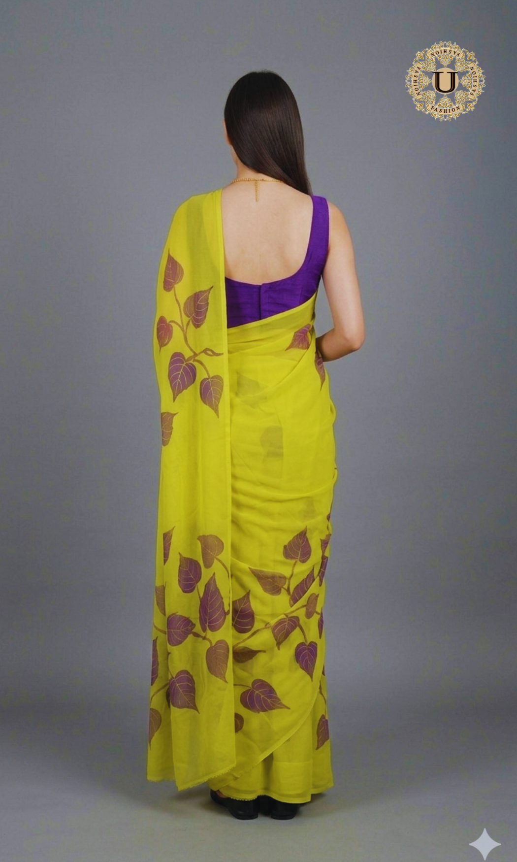 Yellow Hand Painted Chiffon Saree