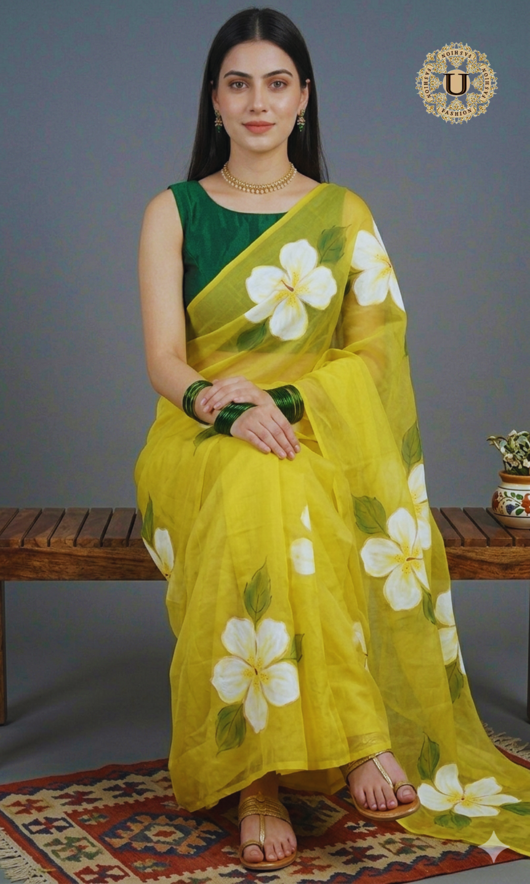 Yellow Hand Painted Chiffon Saree