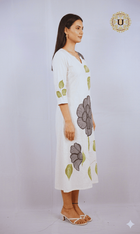 White Hand Painted Cotton Kurti S U fashion