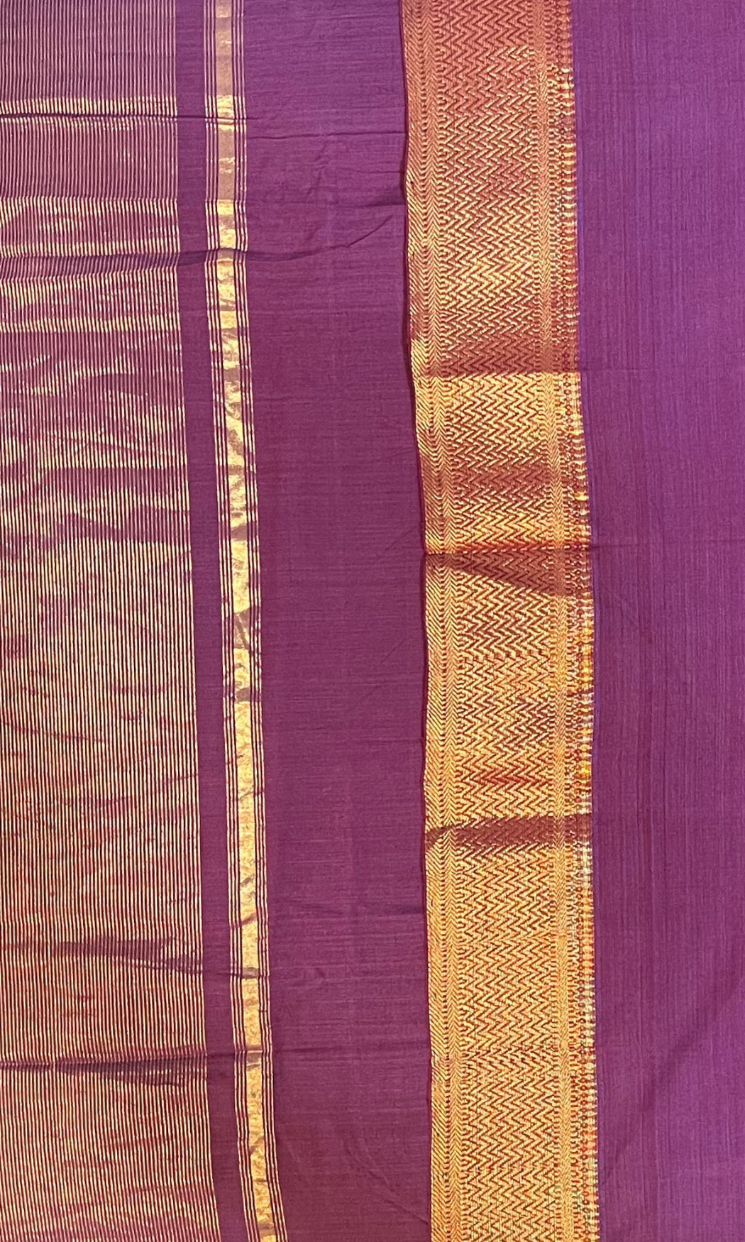 Mauve Mangalgiri Cotton with Gold Border Saree