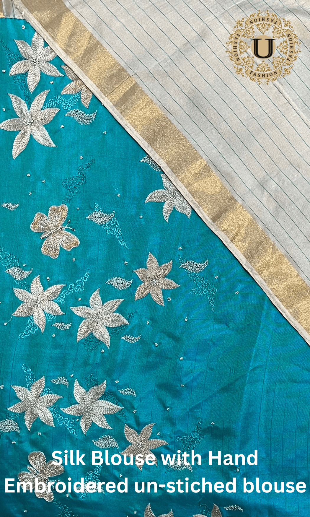 Faun with Blue Pallu Silk Saree Beige U fashion