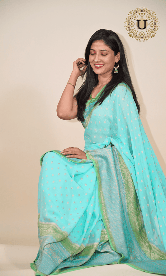 Torquoise Blue Banaras Georgette Saree U fashion