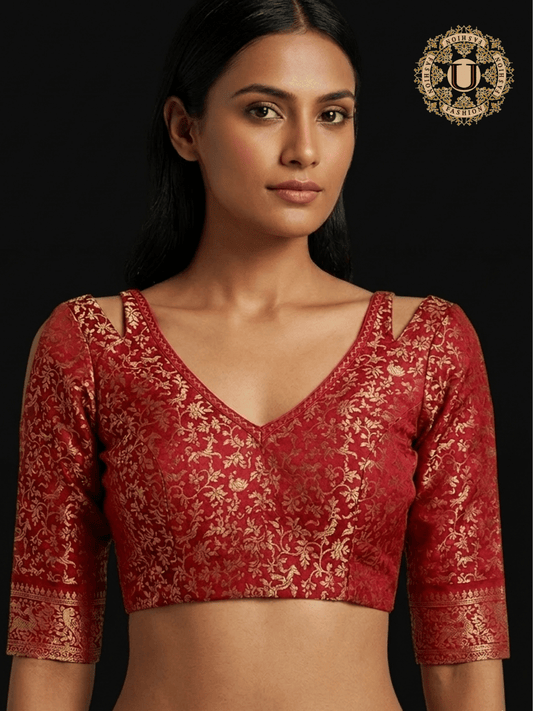 Oil Red Brocade Designer Blouse U fashion