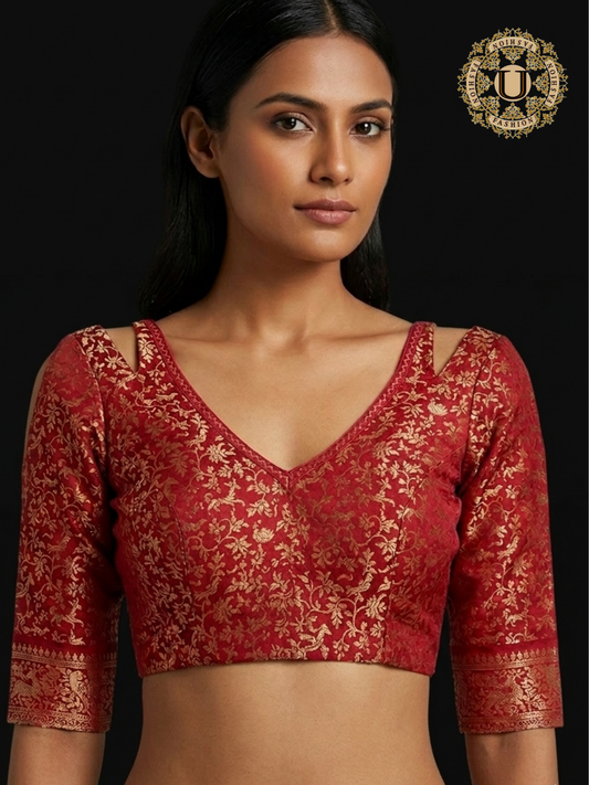 Oil Red Brocade Designer Blouse