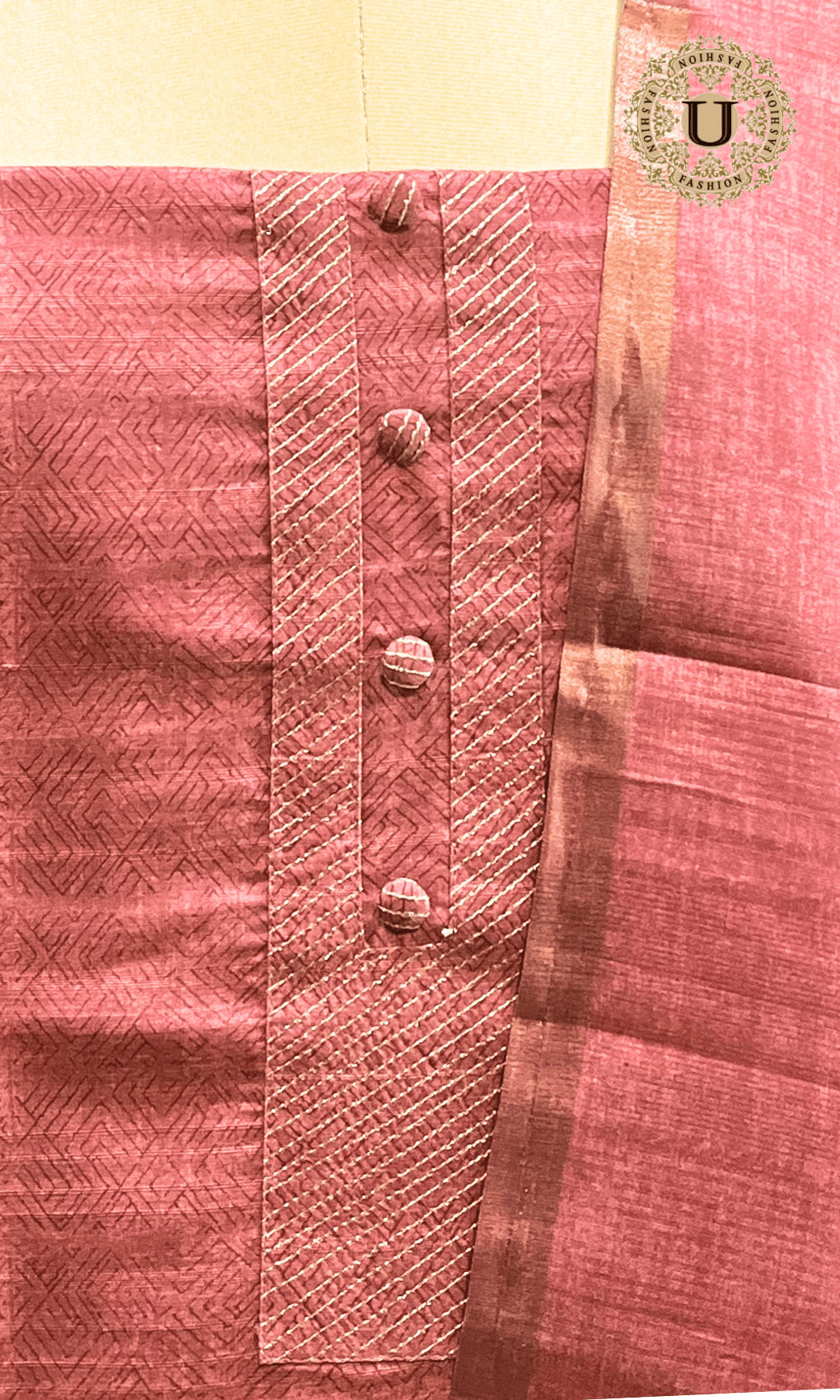 Onion Chanderi Block Printed Un Stitched Suit U fashion