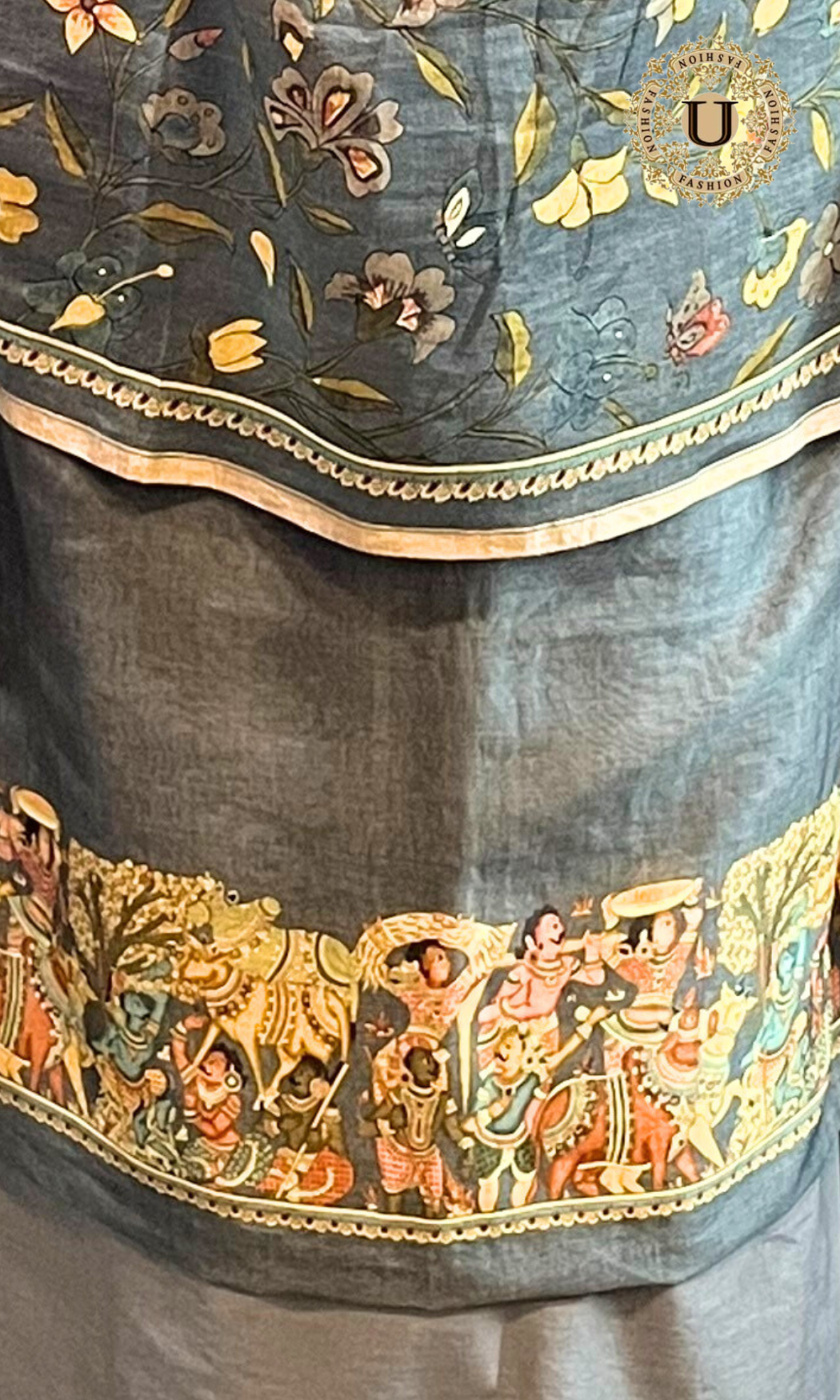 Soft Tussar Silk Figurative Digital Printed Un Stiched Suit