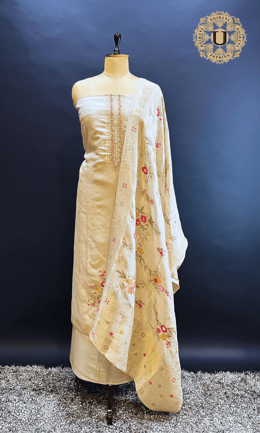 Off-white Viscose Crape Woven Un Stitched Suit U fashion