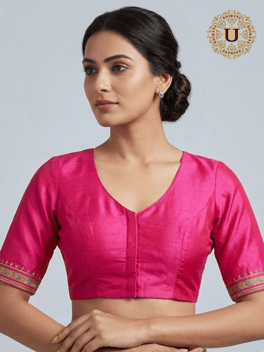 Pink Embroidered Silk Blouse U fashion