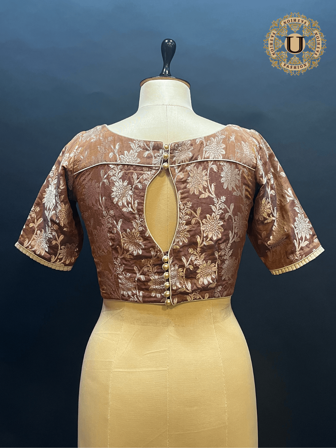 Brown Brocade designer blouse XL U fashion
