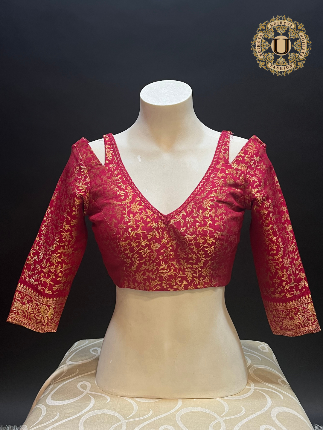Oil Red Brocade Designer Blouse