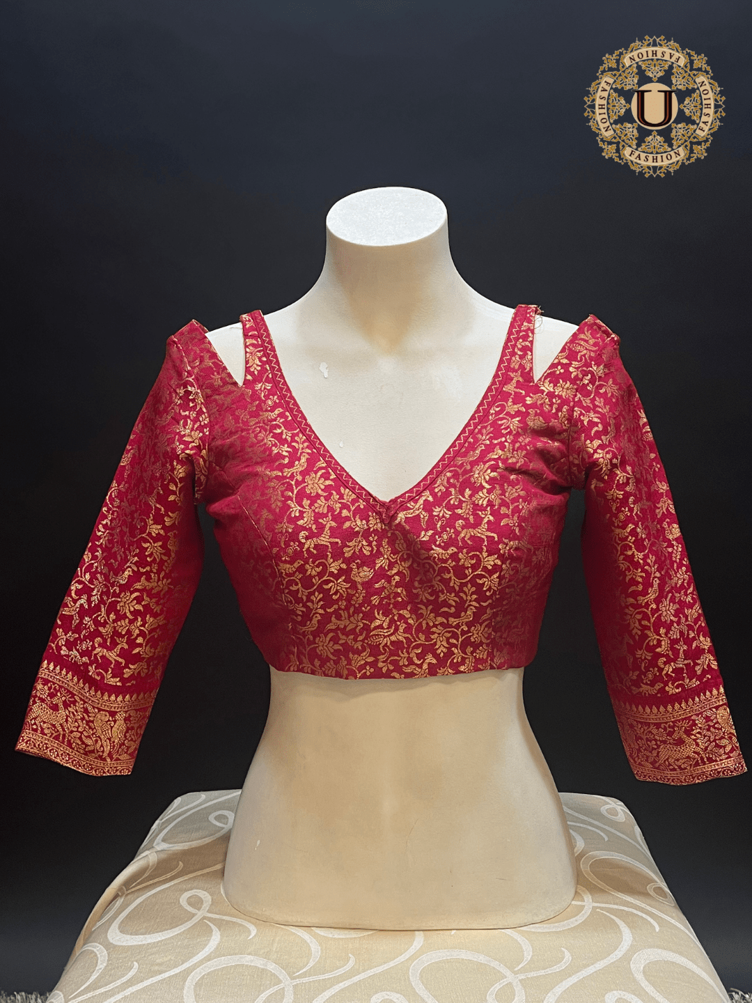 Oil Red Brocade Designer Blouse U fashion