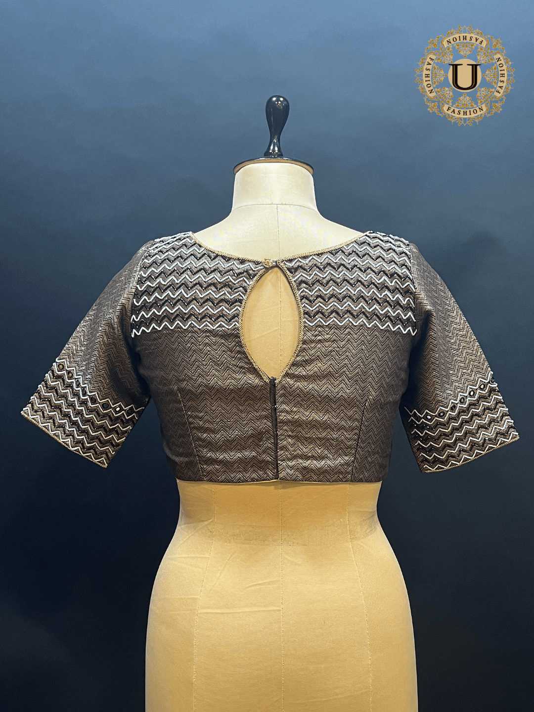 Antique Zari Brown Boat Neck Blouse U fashion