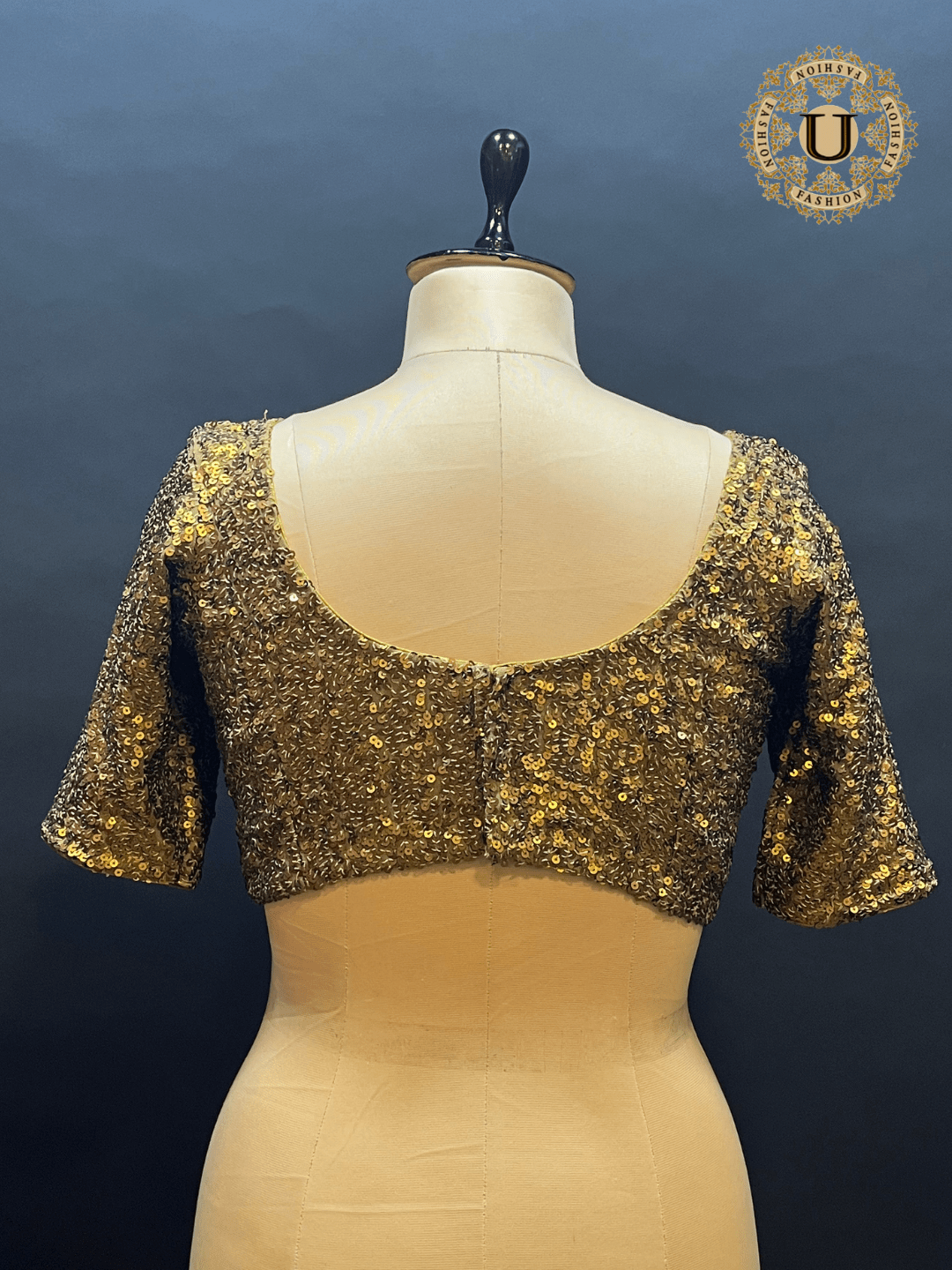 Vintage Gold Sequence Blouse U fashion