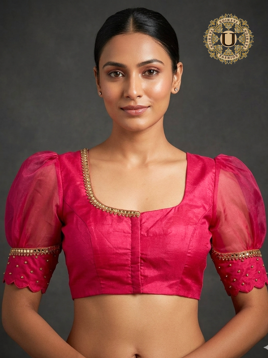 Pink Organza Puff Sleeves Designer Blouse